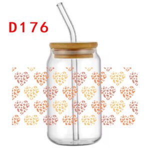 D176 16oz Loving Heart Pattern Cup Wraps Sticker